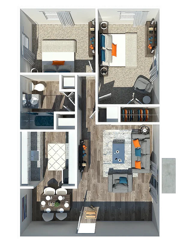 Ashton on Main Two Bedroom One Bathroom Floorplan