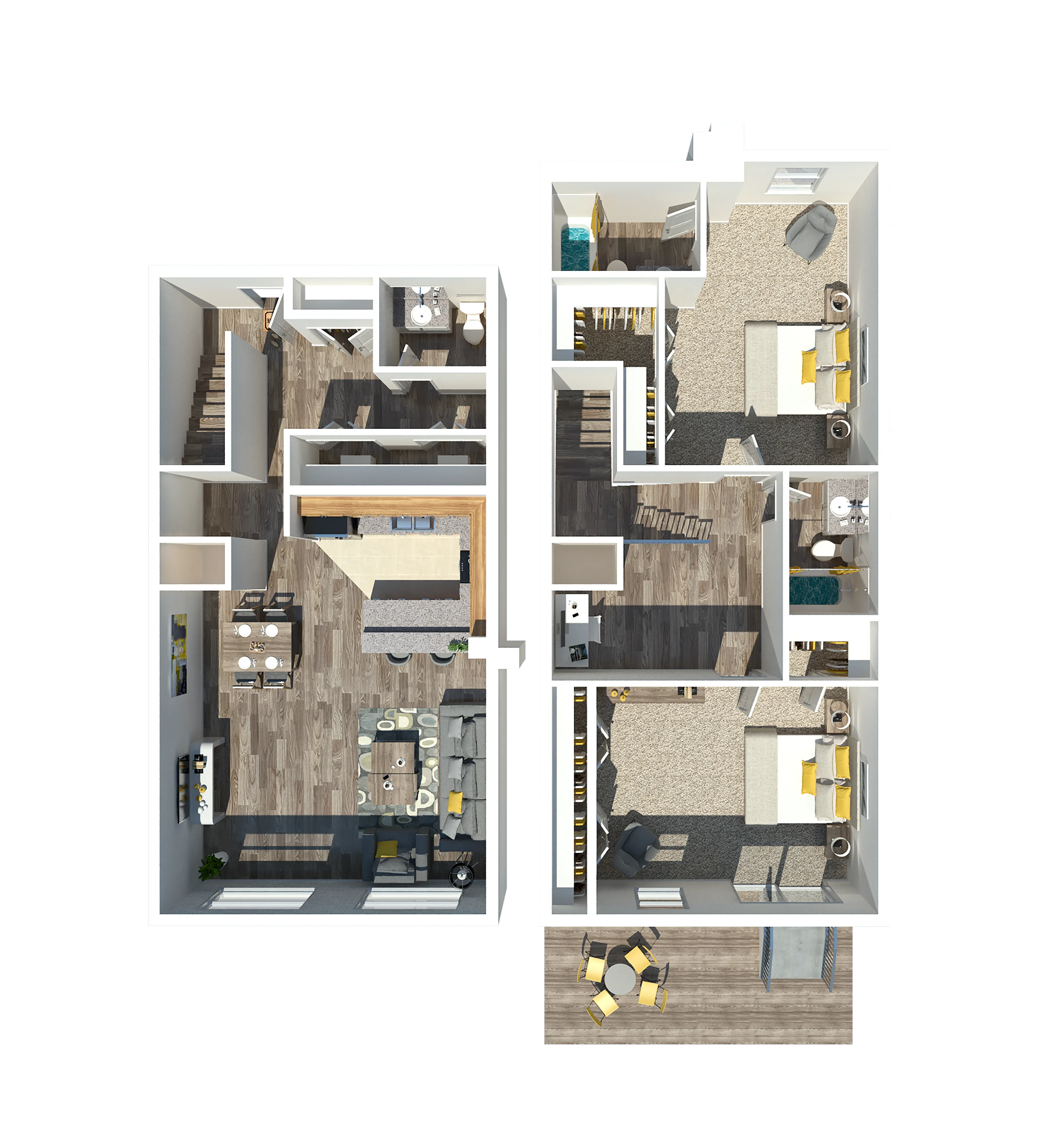 Two Bedroom Two and a Half Bathroom 1374 Square Feet