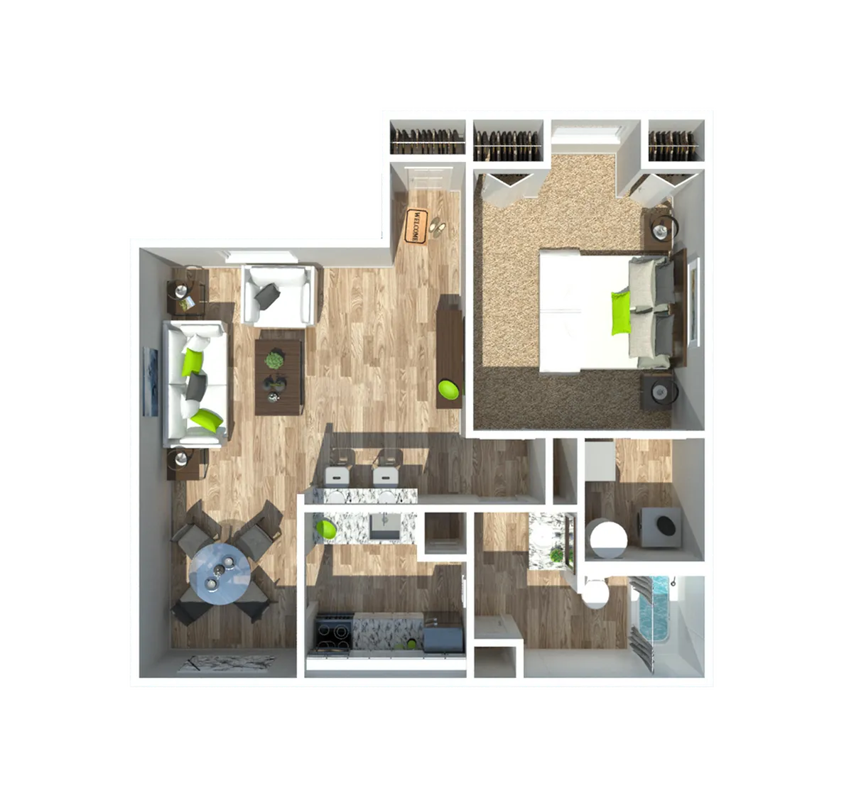1 bedroom 1 Bathroom layout