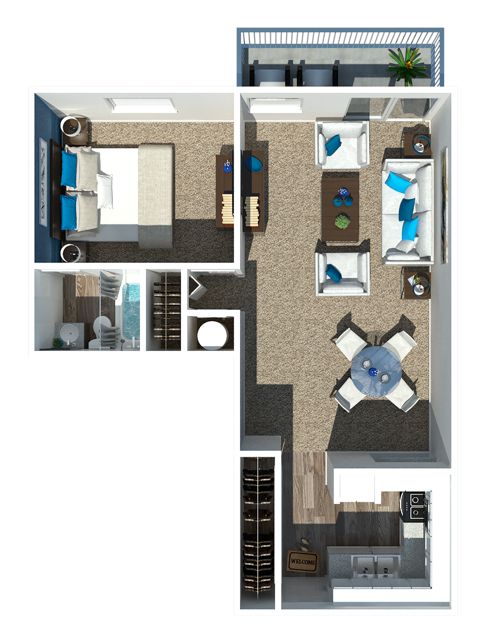 Retreat West Hills 1 Bedroom Floorplan