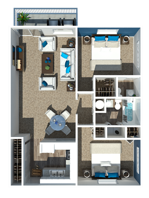 Two Bedroom | One + Half Bathroom