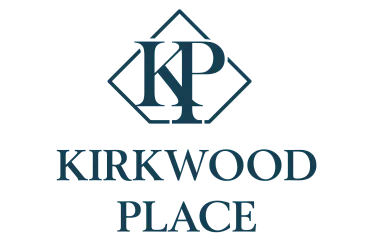 Elegant logo design for Kirkwood Place featuring stylish initials 'KP' in a sophisticated blue color.