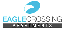 Modern Eagle Crossing Apartments logo featuring a sleek blue eagle silhouette with bold typography.