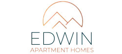 Elegant logo for Edwin Apartment Homes, featuring stylish mountain design and appealing text.