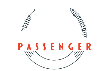 Vintage-inspired logo featuring a classic steam locomotive, representing Passenger Flats with bold typography and dynamic design.