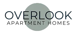Circular logo design with 'Overlook Apartment Homes' text orbiting a central abstract pattern.