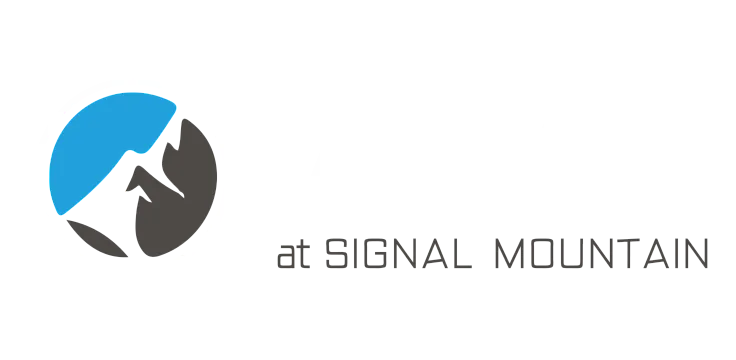 Elegant logo for Views at Signal Mountain with a modern mountain design and blue accents.