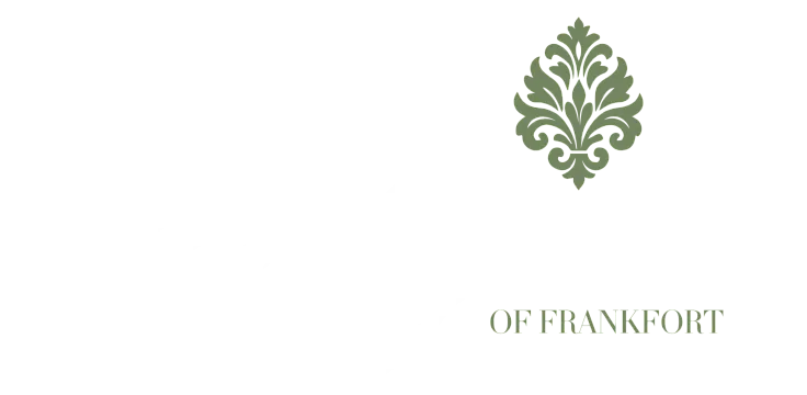 Elegant logo for Cottages of Frankfort featuring sophisticated cursive text and an ornate leaf emblem.