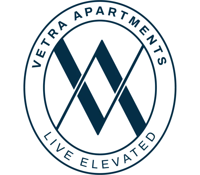 Elegant Vetra Apartments logo with intertwined V and A, emphasizing a lifestyle of elevation and sophistication.