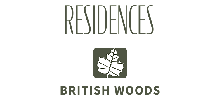 Residences at Devanshire logo for British Woods Apartments and Townhomes featuring a minimalist leaf design.
