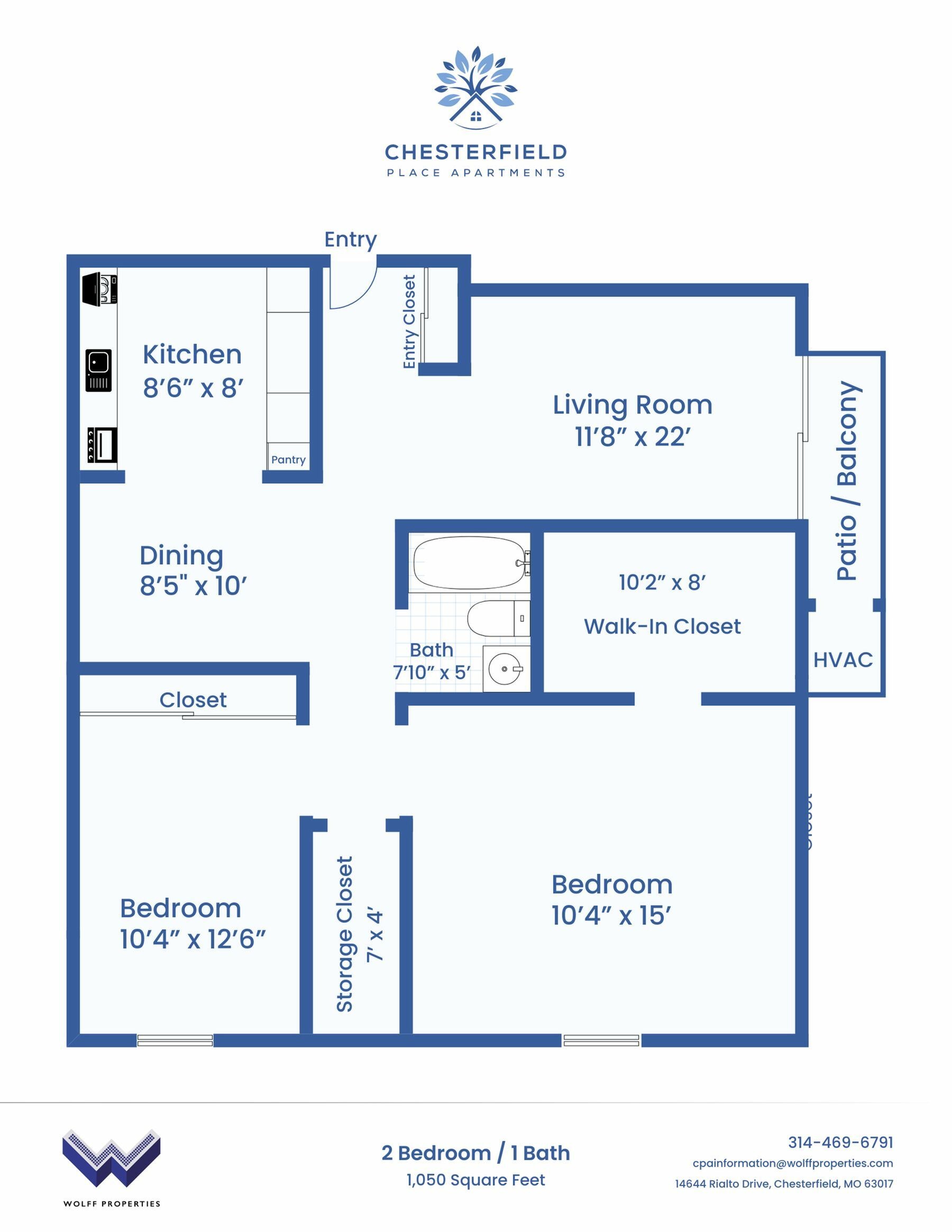 Chesterfield Place Apartments Two Bedroom Floorplan
