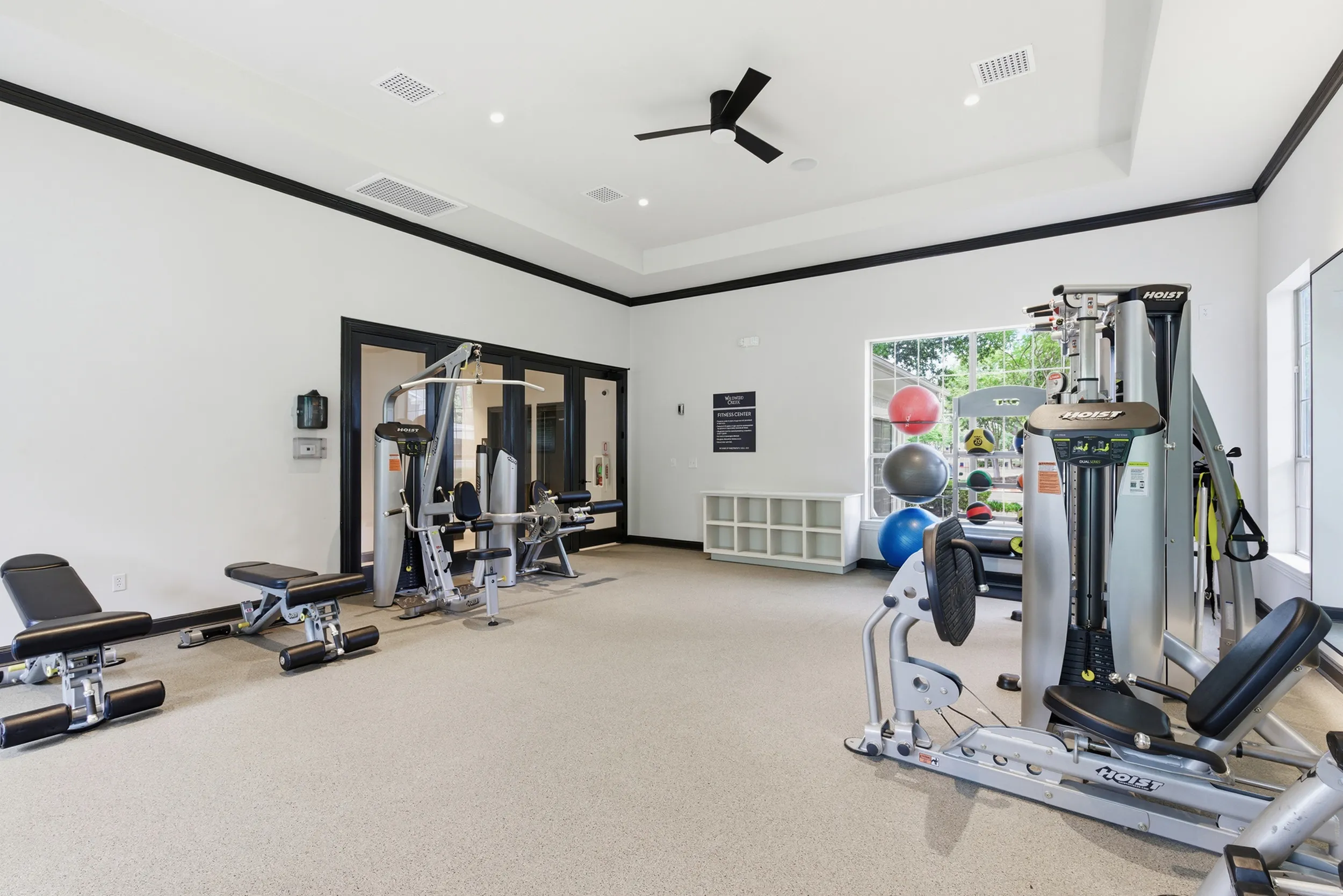 Fitness Center with Benches and workout balls and more