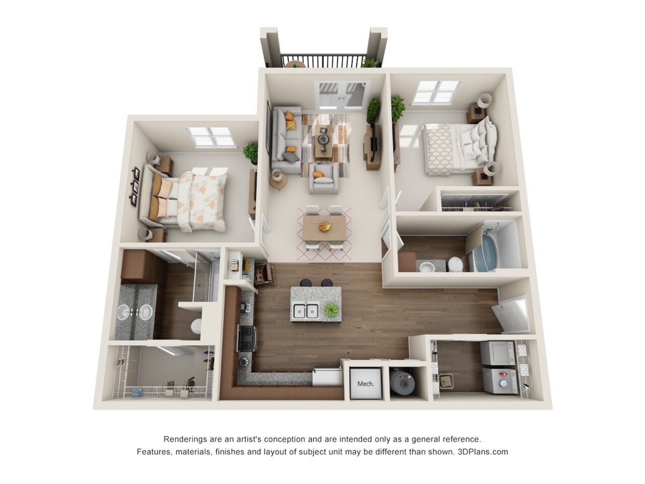 Two bedroom two bathrooms