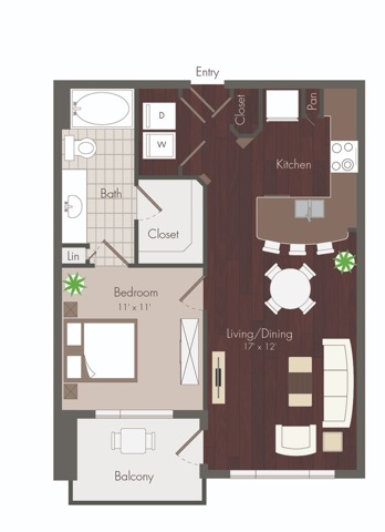 Birdsall | 1 bedroom floor plan | Renovated