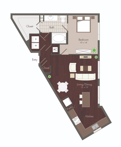 Gibson | 1 bedroom floor plan | renovated