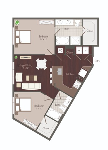 Lilian |  2 bedroom floor plan | renovated
