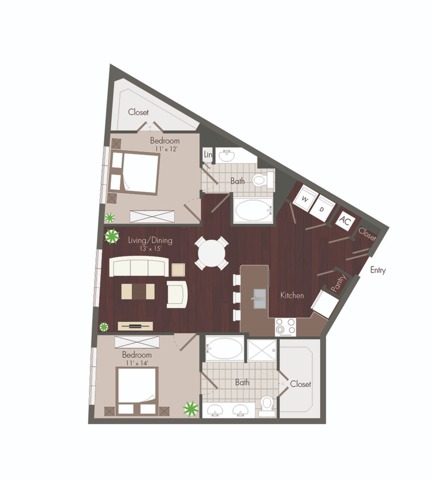 Malone |  2 bedroom floor plan | renovated