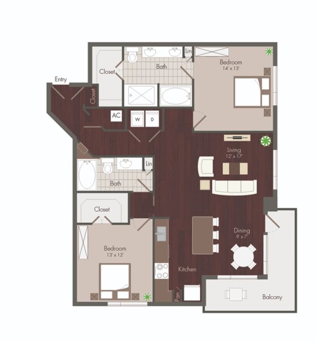 Rose Floor Plan | Renovated | 2BD/2BA