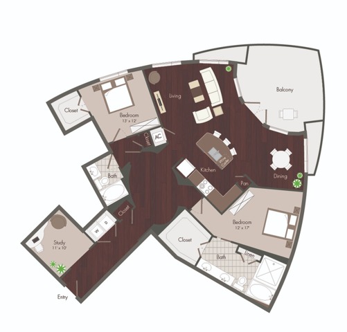Washington Floor  Plan | Renovated | 2BD/2BA