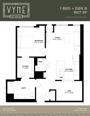 Final - Vyne On Haven - Floor Plans - 1 BED + DEN B - ADAPTABLE
