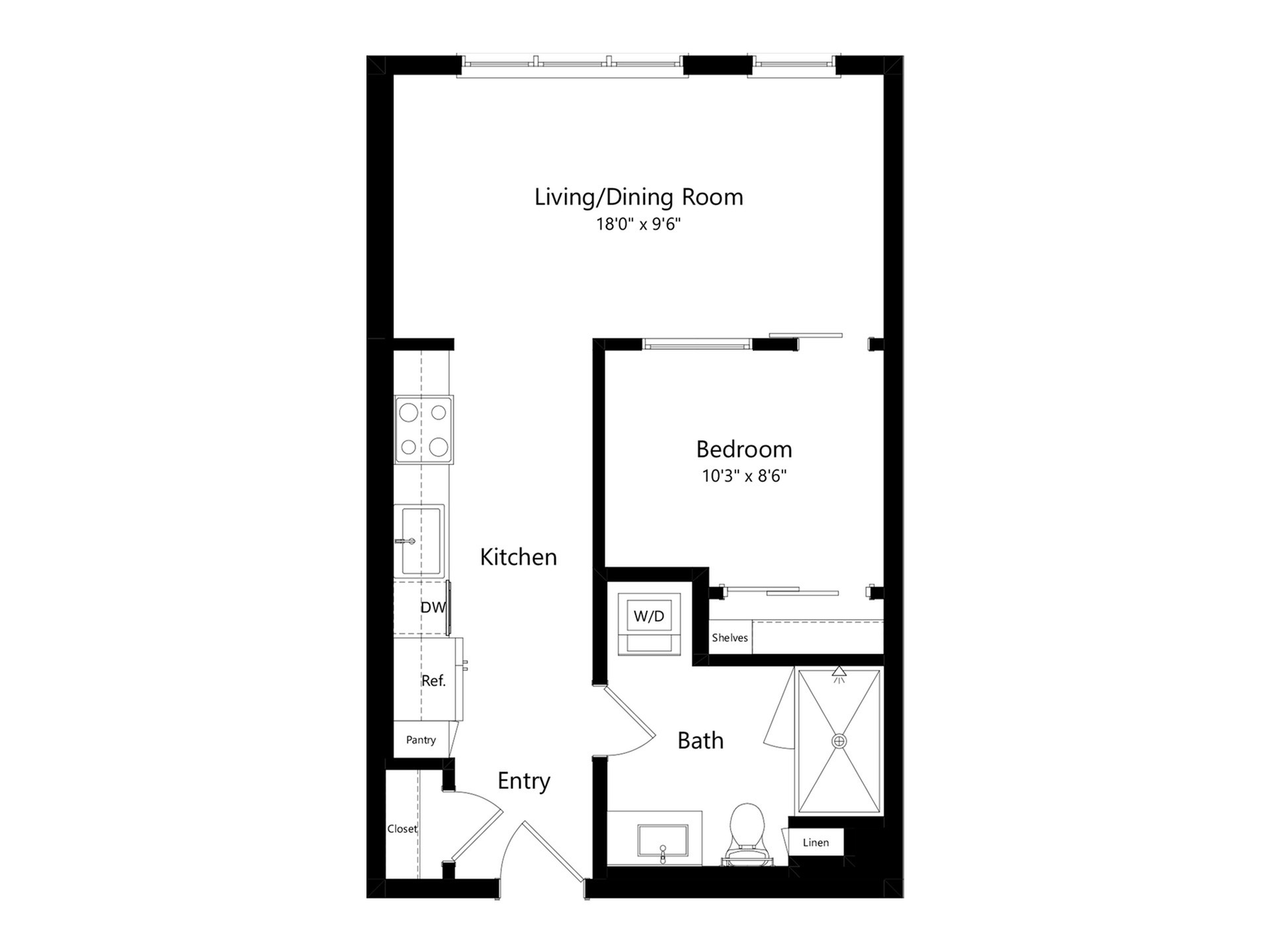 1x1 Urban 585 SF