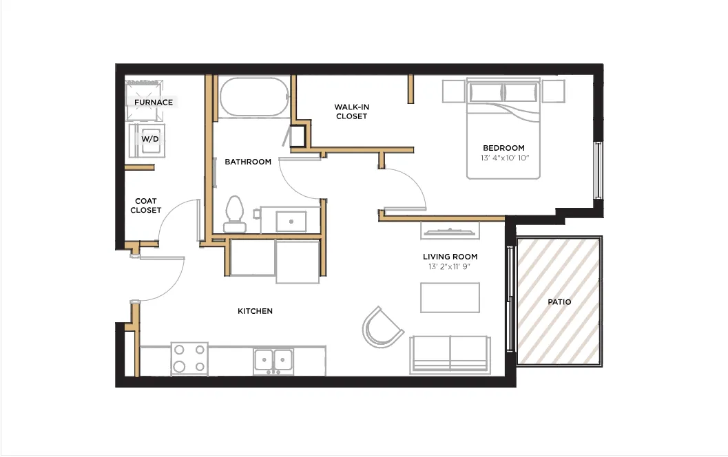 Studio 1 bath 593 sq. ft.