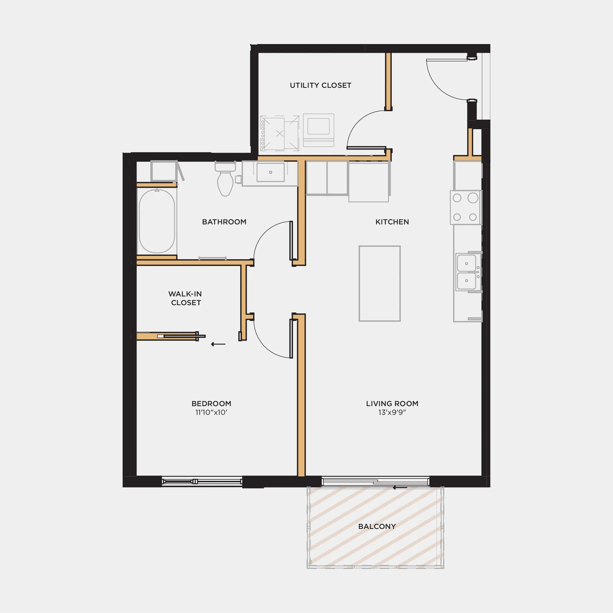 1 bed 1 bath 700 sq. ft.