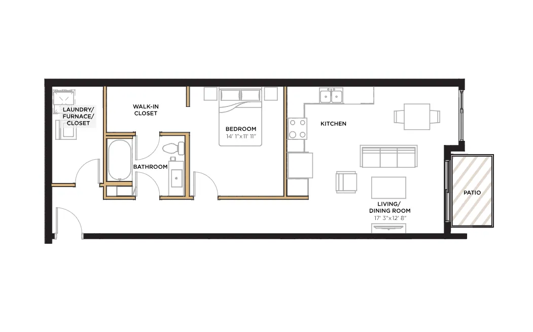 1 bed 1 bath 807 sq. ft.