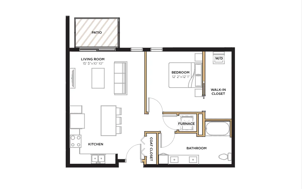 1 bed 1 bath 732 sq. ft.