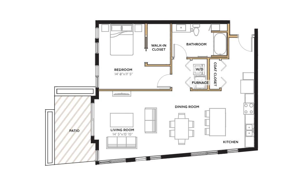 1 bed 1 bath 974 sq. ft.