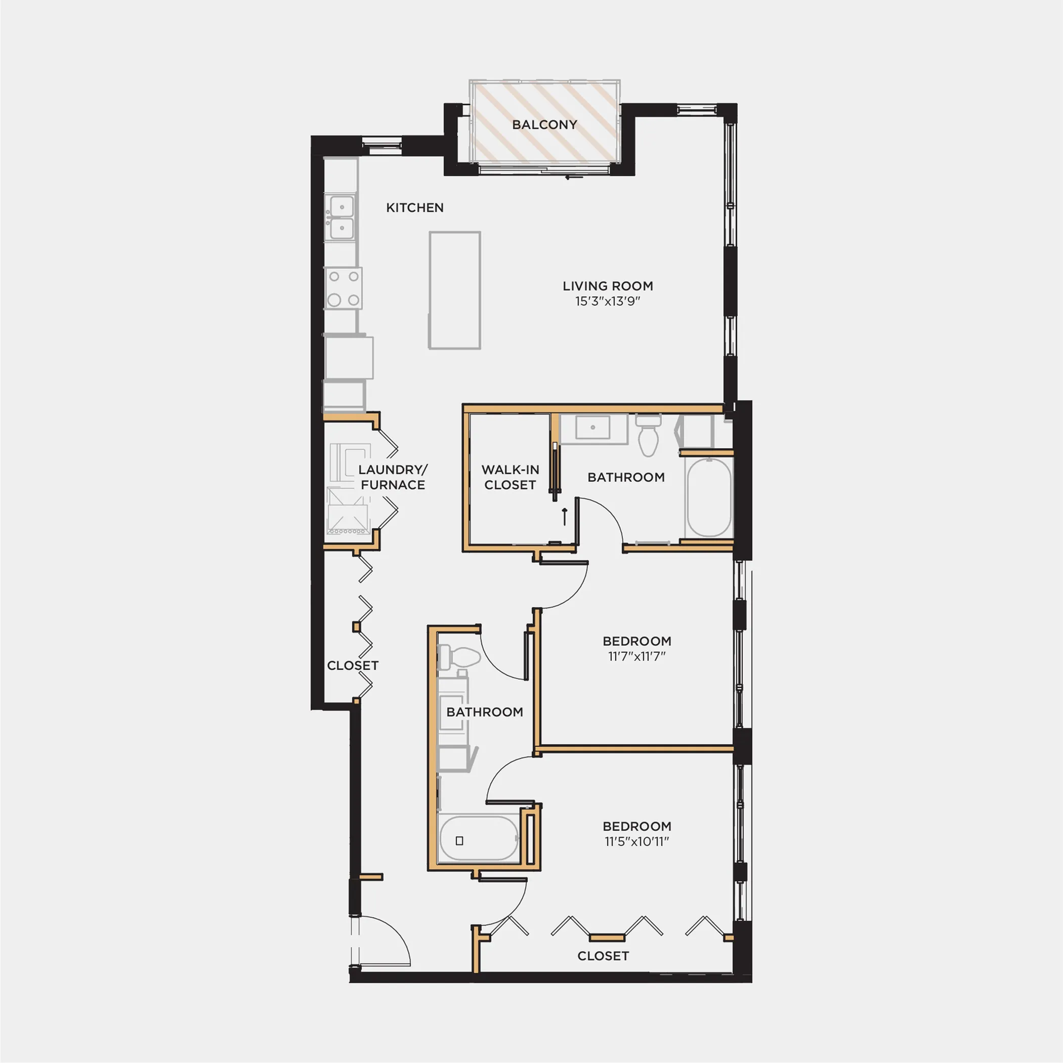 2 bed 2 bath 1178 sq. ft.