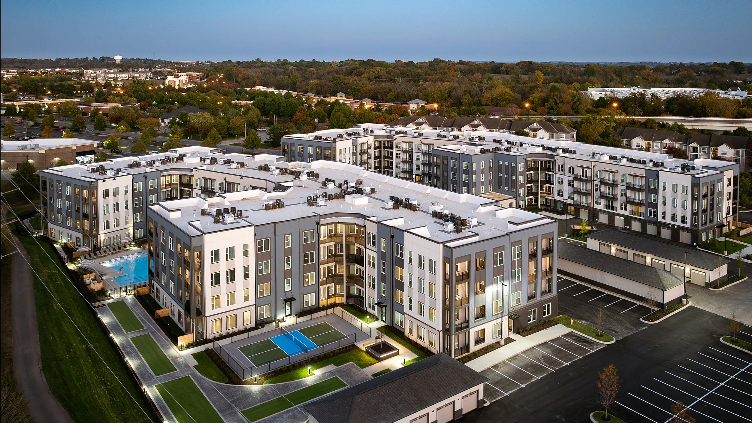 The Hickory exterior twilight