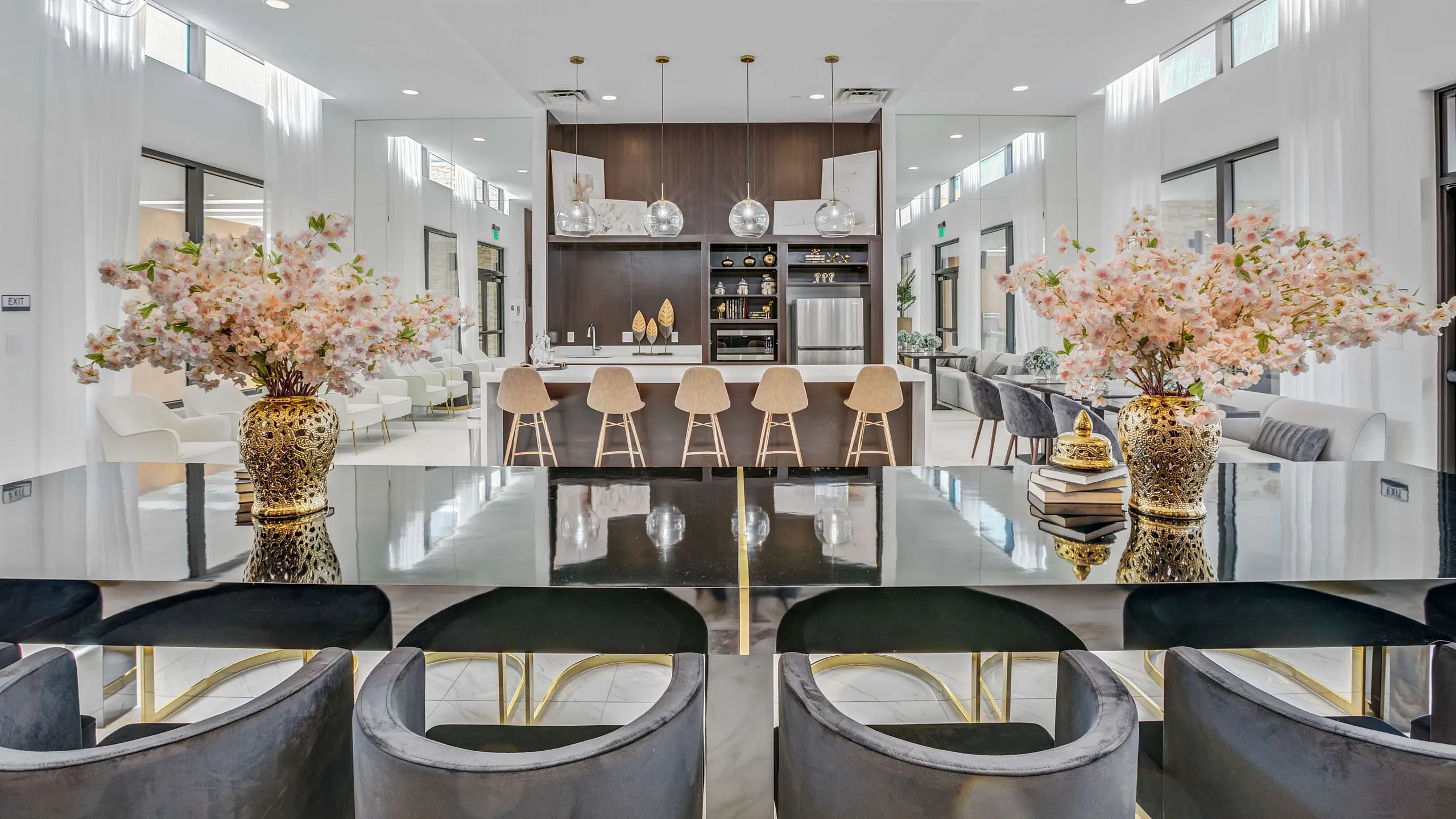 elegant clubhouse with tables and chairs