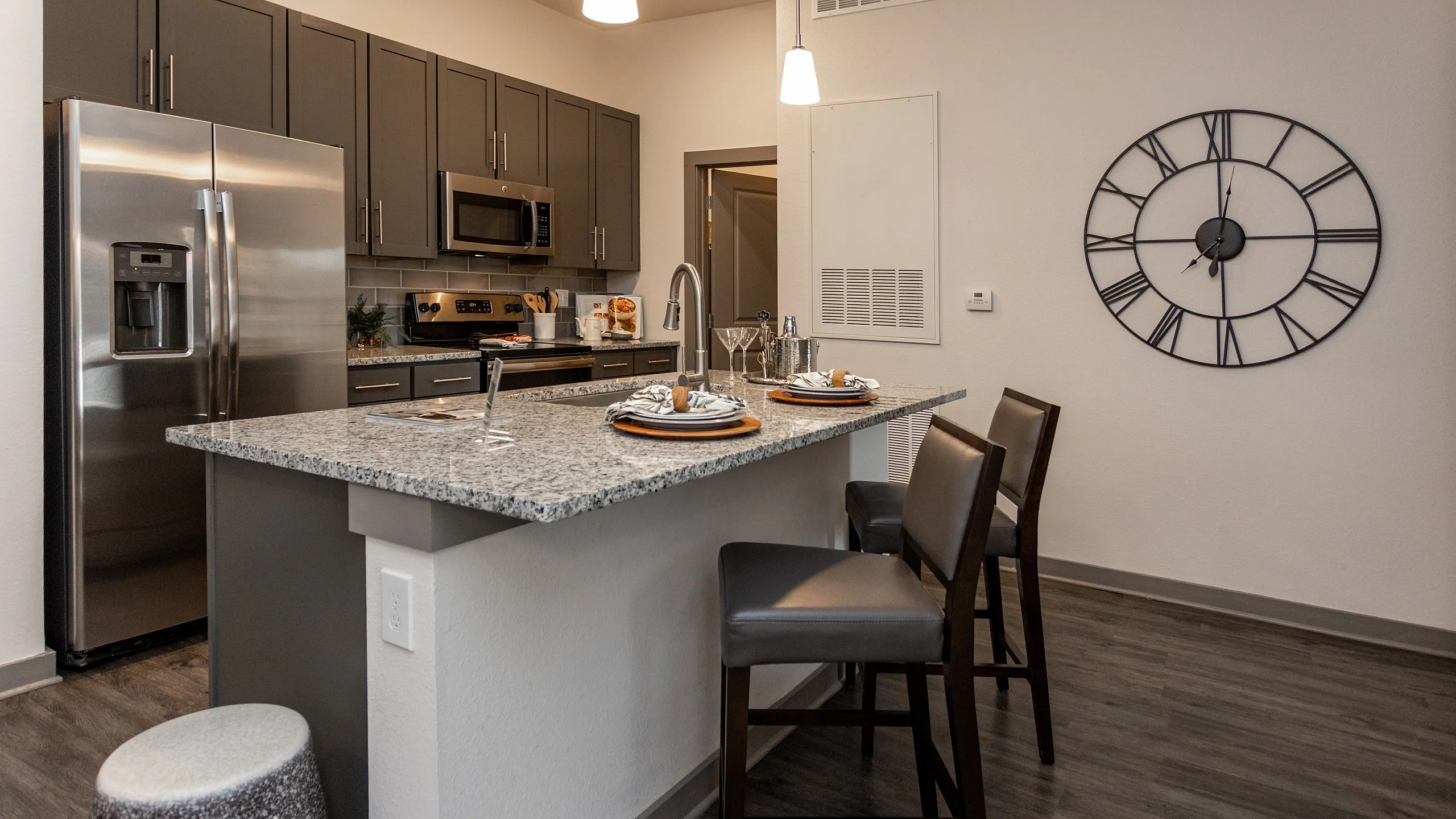 Kitchen with stainless steel appliances
