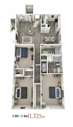 The Izzy Apartments 3 Bedroom, 2 Bathroom, Den, 1325 SF