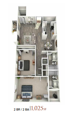 The Izzy Apartments 2 Bedroom, 2 Bathroom, 1025 SF