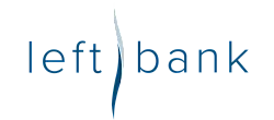 Innovative logo design featuring sleek, modern typography with a stylish curve between the words 'left' and 'bank', embodying elegance and sophistication.