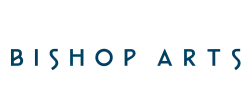 Bishop Arts text logo in elegant serif font with deep blue color.