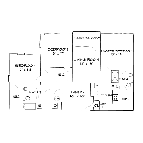 Spacious floor plan featuring 3 bedrooms, a master bedroom with en-suite, open dining and living area, and a modern kitchen with pantry.