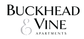 Elegant logo for Buckhead & Vine Apartments with sophisticated black and gray typography.