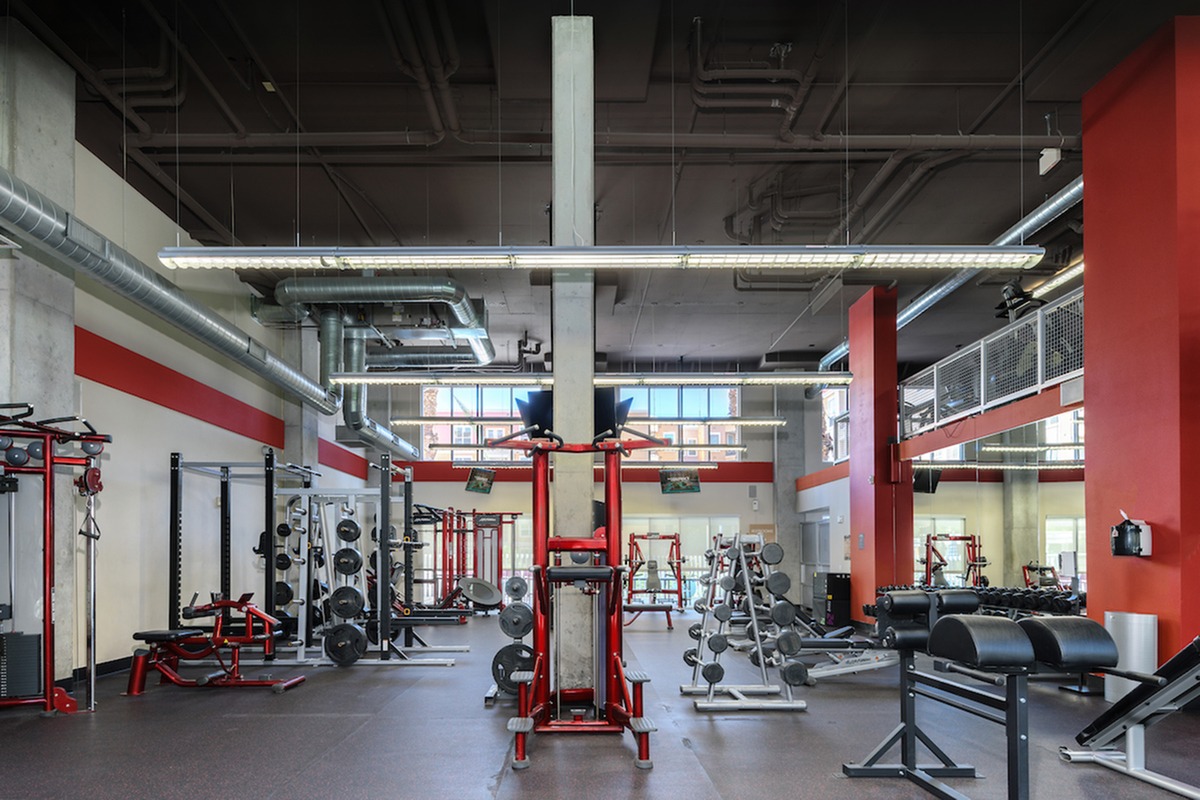 First floor of the fitness center with various workout equipment machines