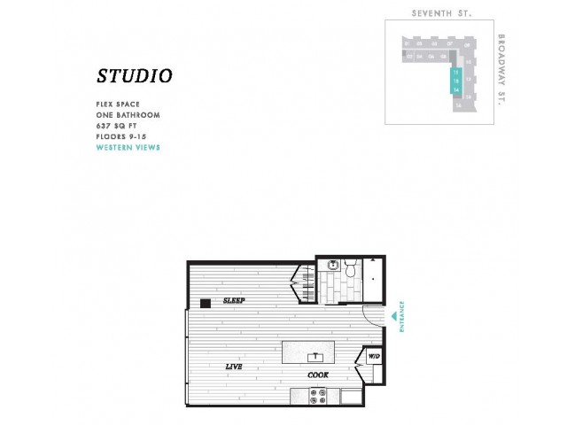 Studio Floor Plan at Seven at Broadway