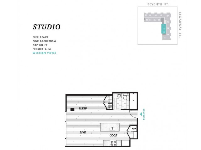 Studio Floor Plan at Seven at Broadway