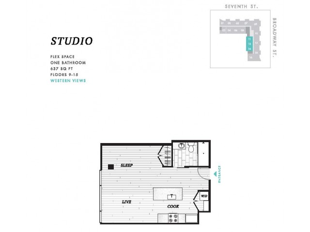 Studio Floor Plan at Seven at Broadway