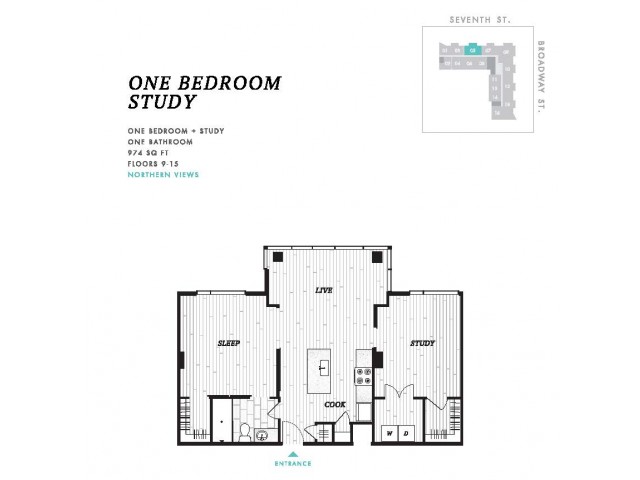 One Bedroom Study at Seven at Broadway