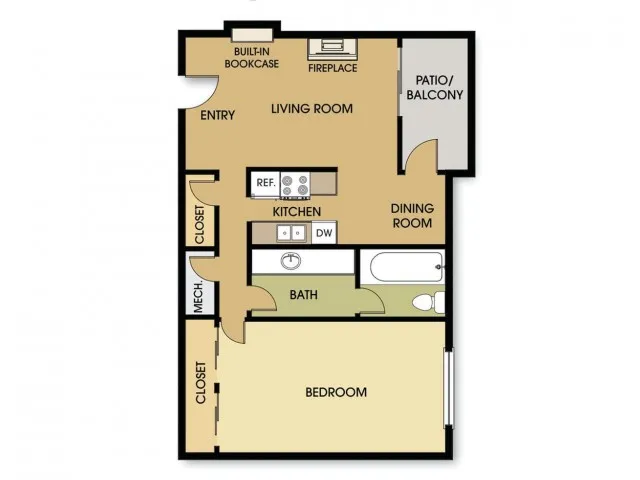 1 bedroom w/ fireplace