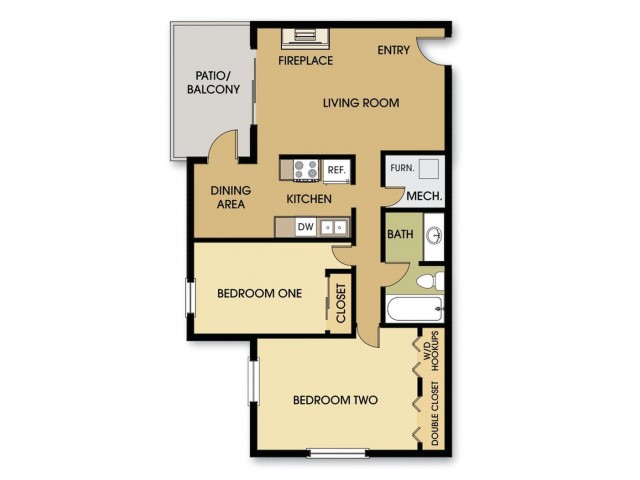 2 bedroom w/ Fireplace