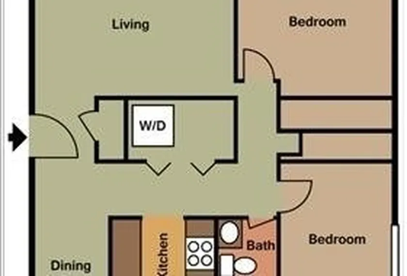 2 bedroom, 1 bath floor plan at Fairbrook in Salt Lake City, UT