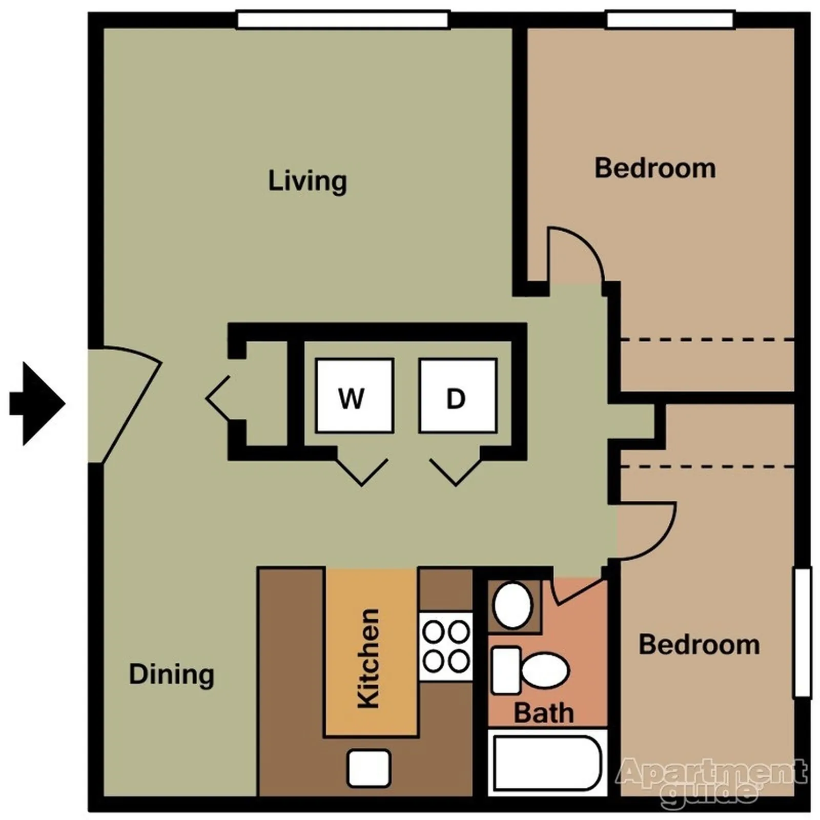 2 bedroom, 1 bath floor plan at Linden Colonial in Holladay, UT