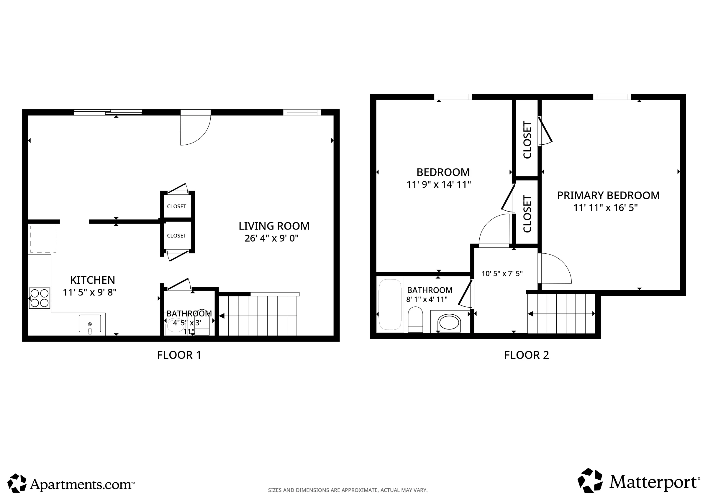 2 bedroom, 1.5 bath townhome floor plan at Shadowbrook Townhomes in Memphis, TN